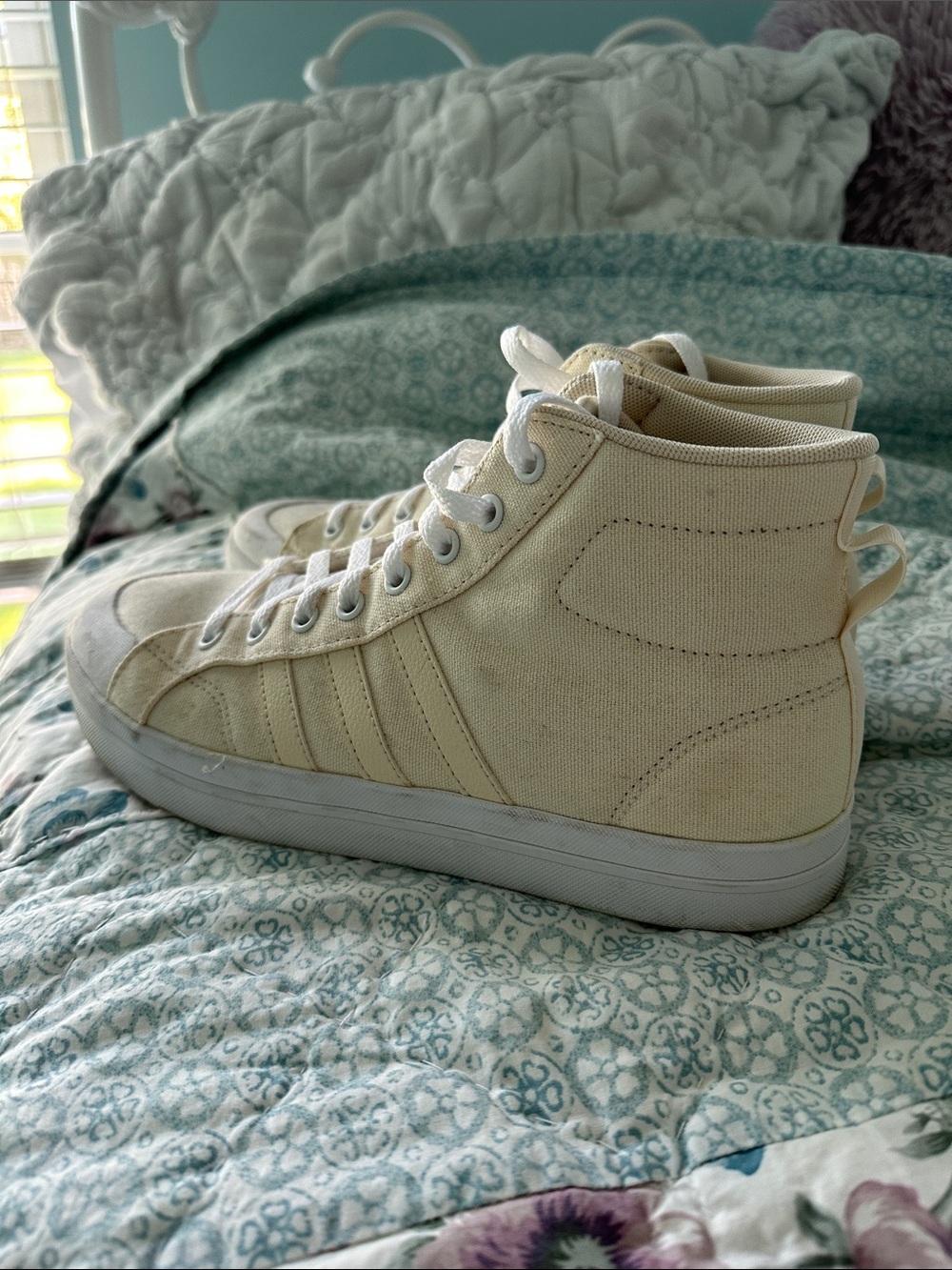 Adidas High-Top Canvas Sneakers in Light Yellow/White